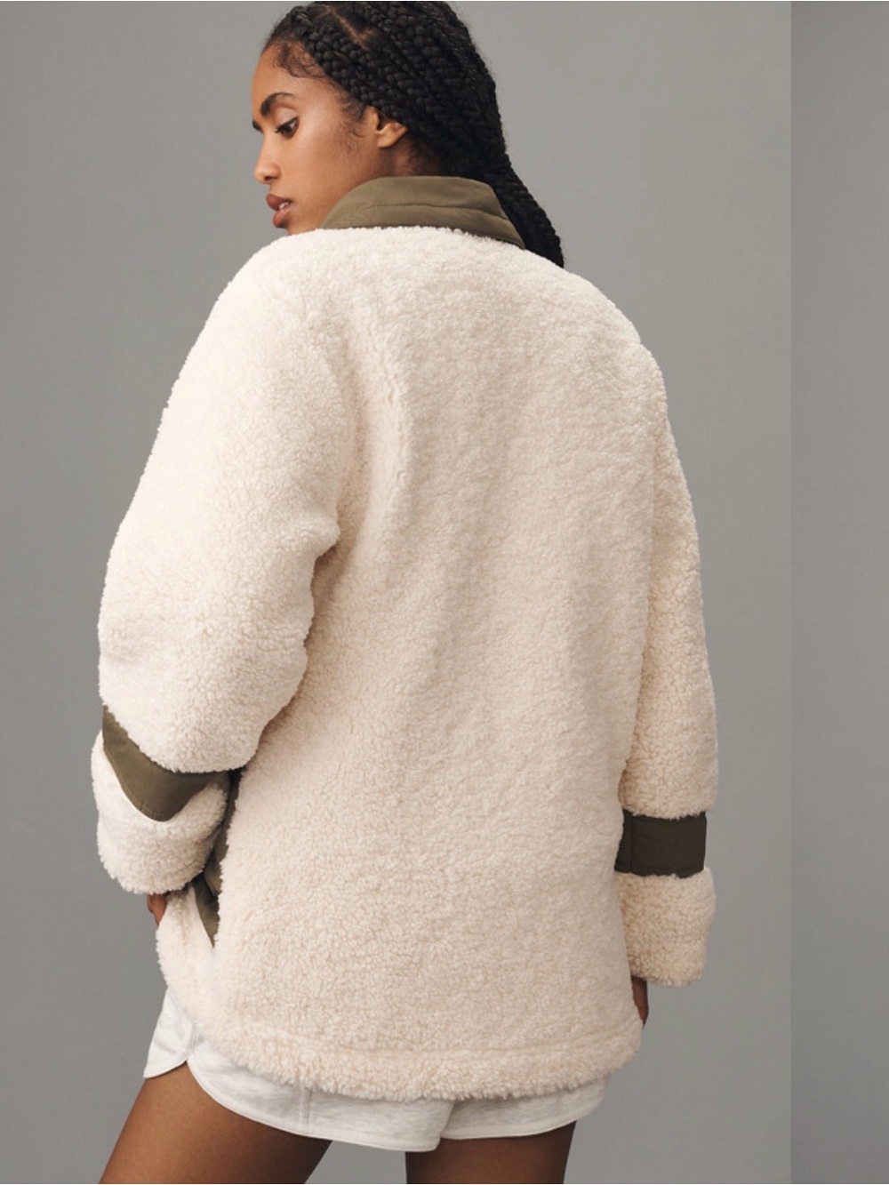 Pilcro by Anthropology Women’s S Sherpa Fleece Jacket Cream Olive Utility Coat - Picture 2 of 16